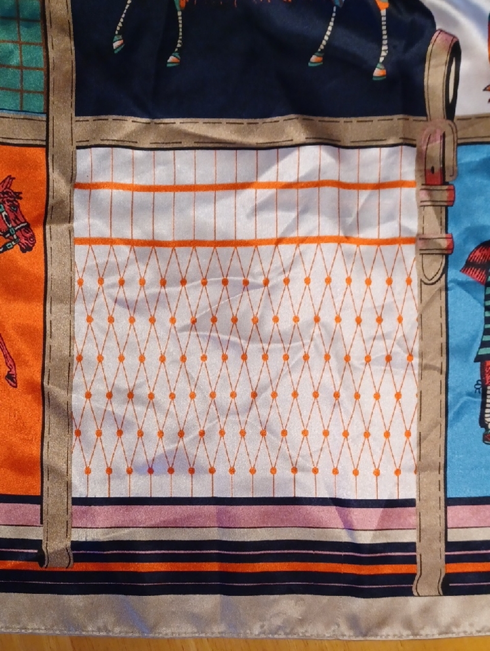 Equestrian Patchwork 90x90cm Polyester Scarf in Bright Multi Colors - Picture 8 of 16